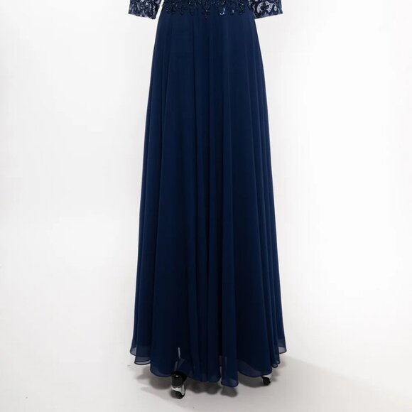 New A-Line Formal Long MOB Gown w/ 3/4 Sleeves & Rhinestones Embroidery TC M2722 - Picture 5 of 8